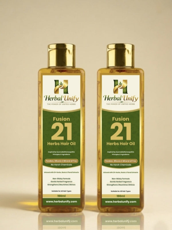Herbal Unify Fusion 21 Herbs Hair Oil Combo Pack (190ml x 2) – Ayurvedic Hair Growth Oil for Hair Fall Control & Deep Nourishment