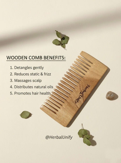 Herbal Unify Natural Wooden Hair Comb – Anti-Static Fine Tooth Comb for Smooth, Frizz-Free & Damage-Free Hair