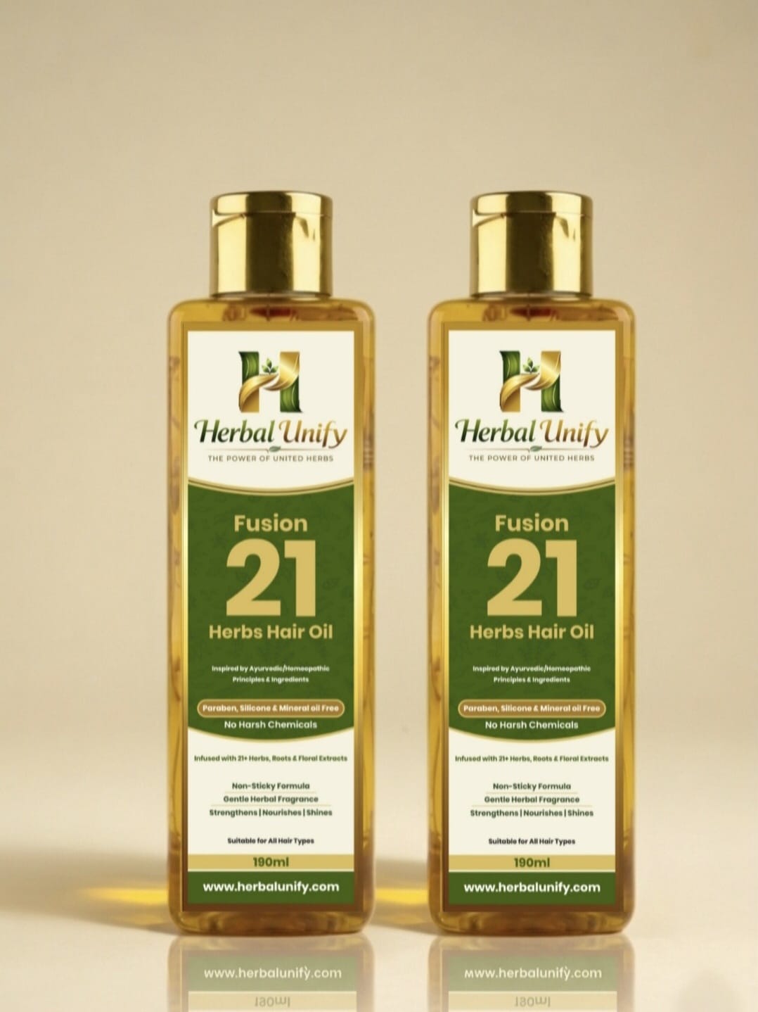 Herbal Unify Fusion 21 Herbs Hair Oil Combo Pack (190ml x 2) – Ayurvedic Hair Growth Oil for Hair Fall Control & Deep Nourishment