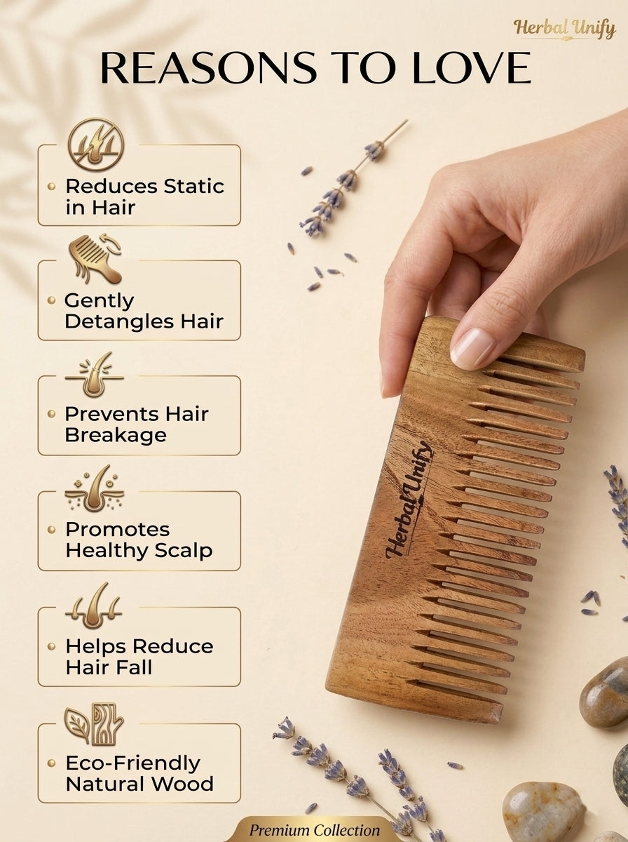 Herbal Unify Natural Wooden Hair Comb – Anti-Static Fine Tooth Comb for Smooth, Frizz-Free & Damage-Free Hair
