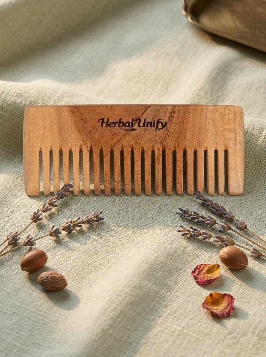 Herbal Unify Natural Wooden Hair Comb – Anti-Static Fine Tooth Comb for Smooth, Frizz-Free & Damage-Free Hair