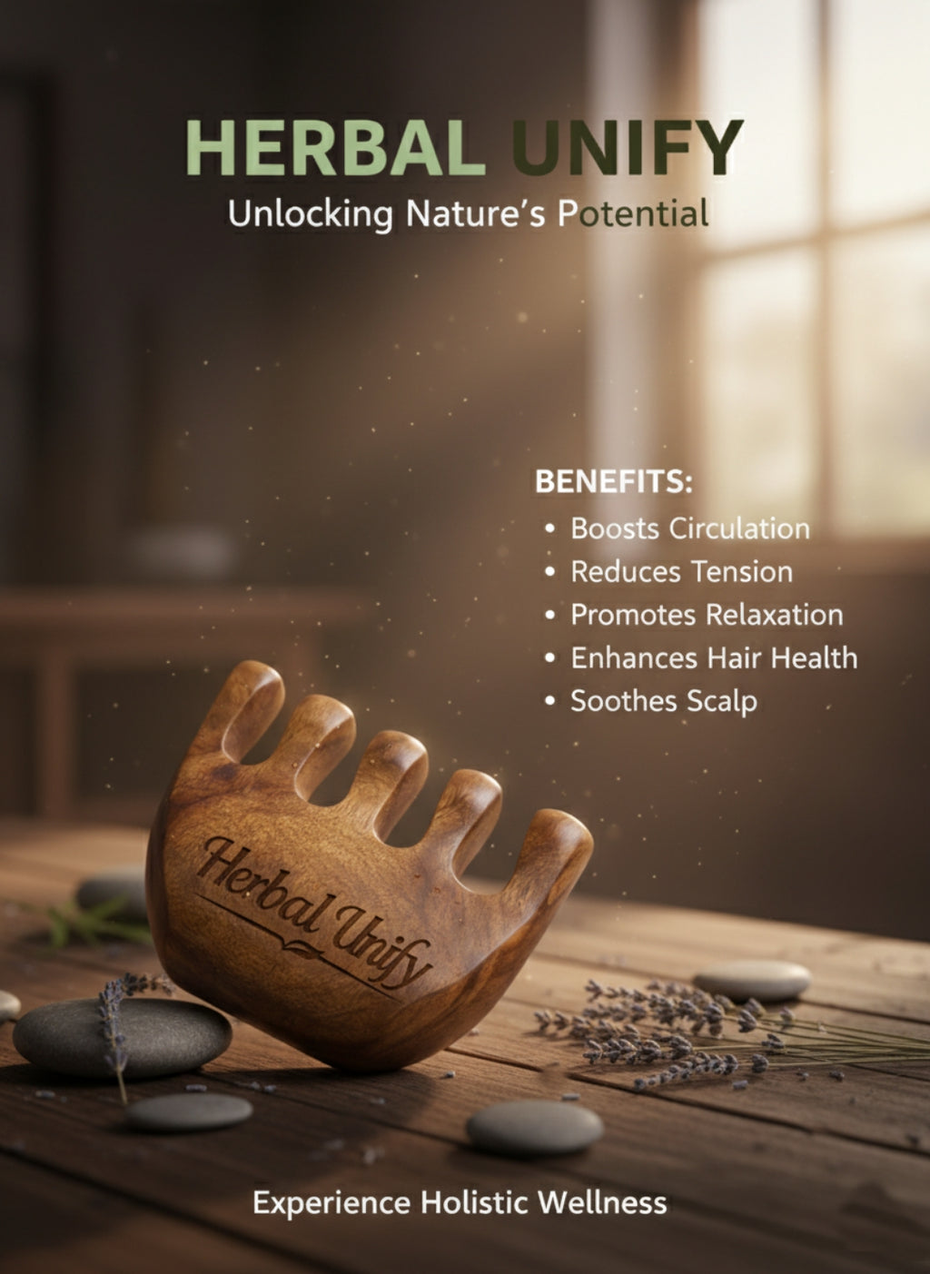 Herbal Unify Wooden Hair Comb Combo – Wide Tooth Detangling Comb + Scalp Massage Comb | Anti-Static Natural Wood | Reduces Hair Breakage & Promotes Hair Growth