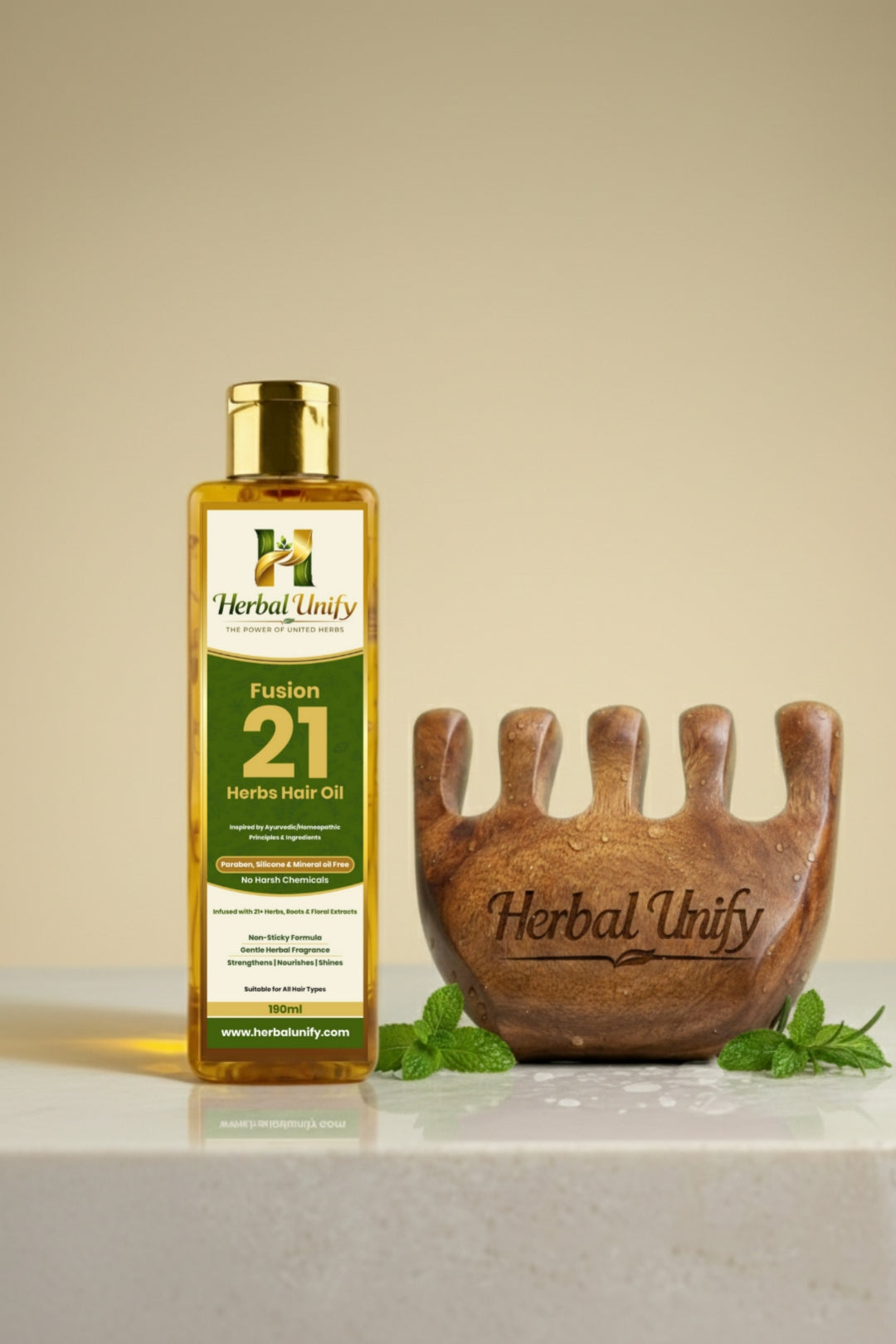 Herbal Unity Fusion 21 Herbs Hair Oil – Ayurvedic Non-Sticky Hair Growth &amp; Anti Hair Fall Oil | Paraben &amp; Silicone Free | Suitable for All Hair Types | 190ml